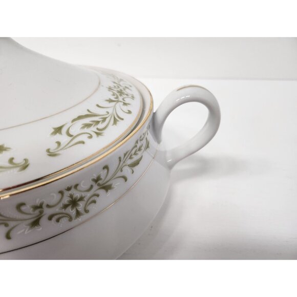 VTG Allegro Porcelain White Green Floral Vegetable Serving Dish Gold Trim Lidded - Picture 2 of 12